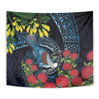 New Zealand Tui Bird Tapestry Maori Koru Mix Pohutukawa