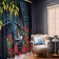 New Zealand Tui Bird Window Curtain Maori Koru Mix Pohutukawa DT04 - Polynesian Pride
