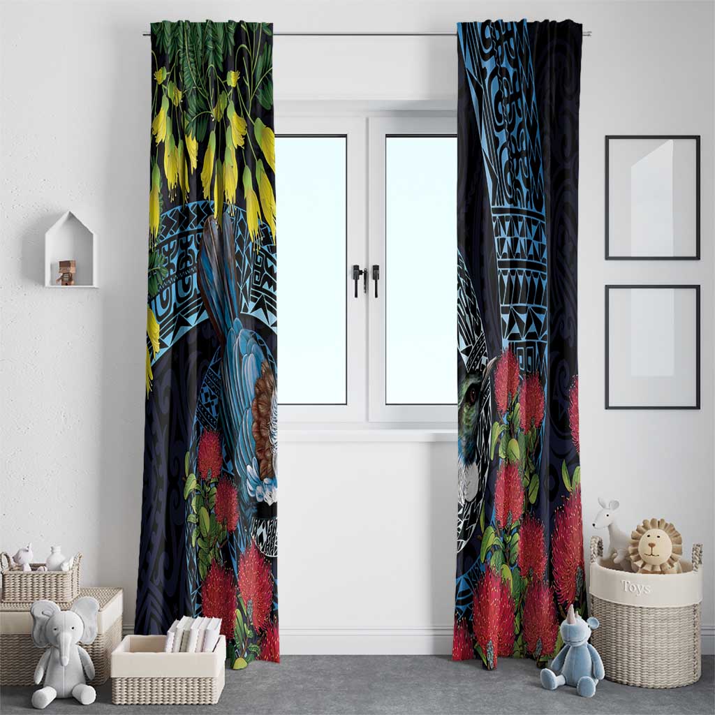 New Zealand Tui Bird Window Curtain Maori Koru Mix Pohutukawa DT04 - Polynesian Pride
