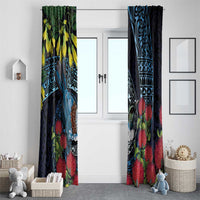 New Zealand Tui Bird Window Curtain Maori Koru Mix Pohutukawa DT04 - Polynesian Pride