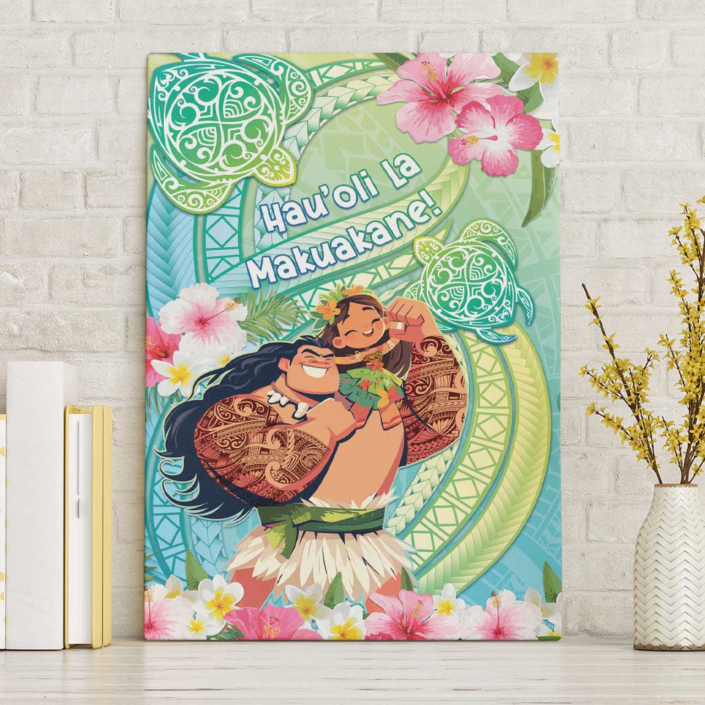 Hawaii Father's Day Canvas Wall Art Happy Father And Child DT04 Without Frame Green - Polynesian Pride