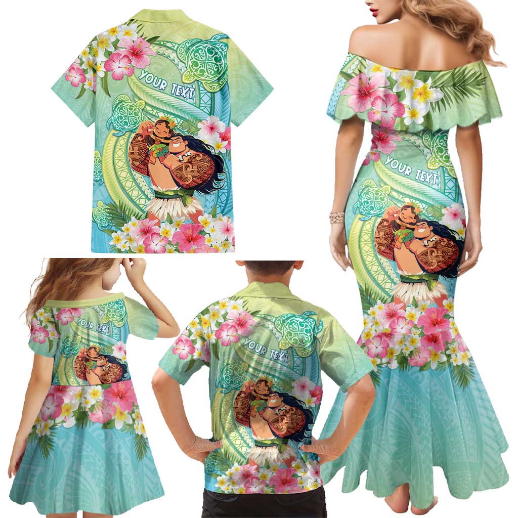 Personalised Hawaii Father's Day Family Matching Mermaid Dress and Hawaiian Shirt Happy Father And Child