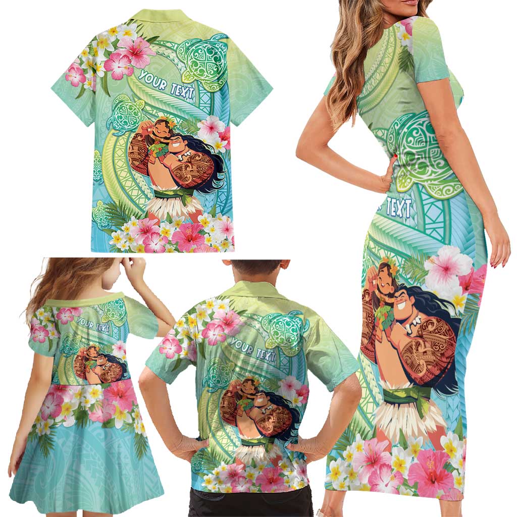 Personalised Hawaii Father's Day Family Matching Short Sleeve Bodycon Dress and Hawaiian Shirt Happy Father And Child