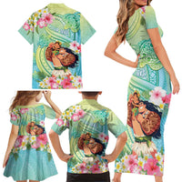 Personalised Hawaii Father's Day Family Matching Short Sleeve Bodycon Dress and Hawaiian Shirt Happy Father And Child