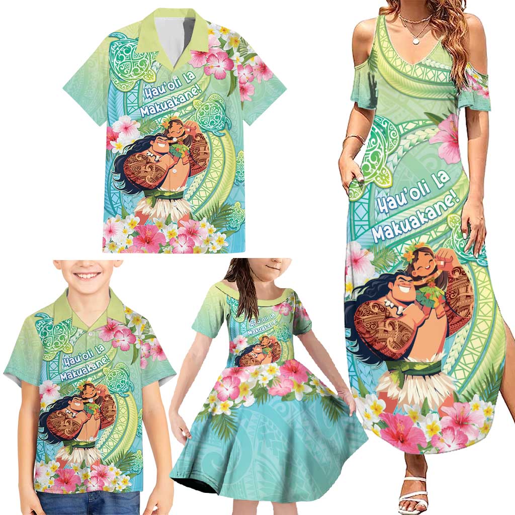 Personalised Hawaii Father's Day Family Matching Summer Maxi Dress and Hawaiian Shirt Happy Father And Child