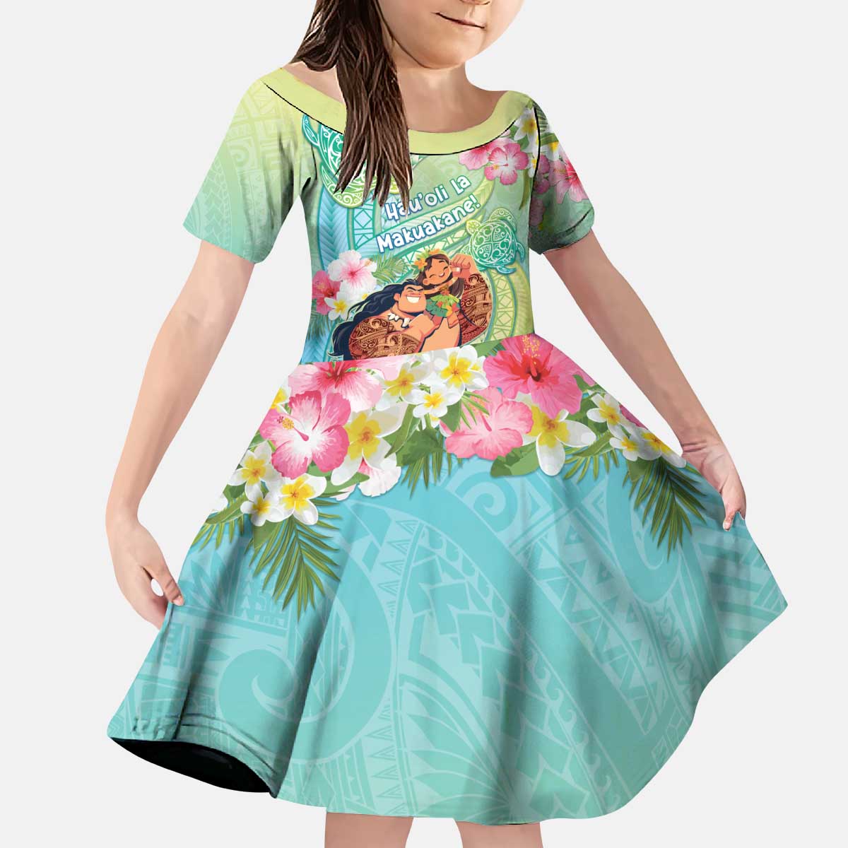 Personalised Hawaii Father's Day Kid Short Sleeve Dress Happy Father And Child DT04 KID Green - Polynesian Pride