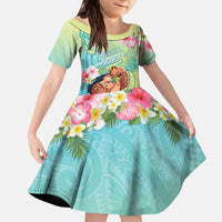 Personalised Hawaii Father's Day Kid Short Sleeve Dress Happy Father And Child DT04 KID Green - Polynesian Pride