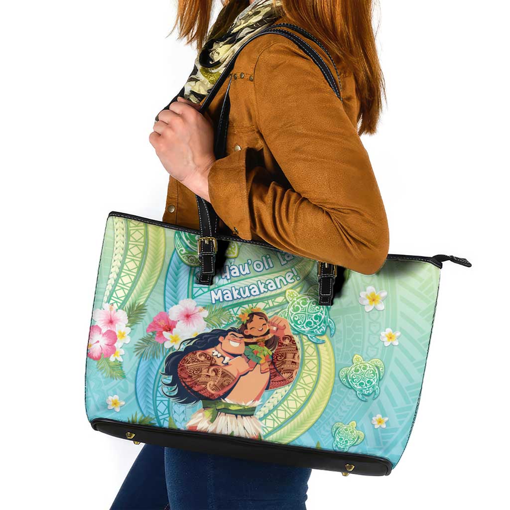 Hawaii Father's Day Leather Tote Bag Happy Father And Child DT04 Green - Polynesian Pride