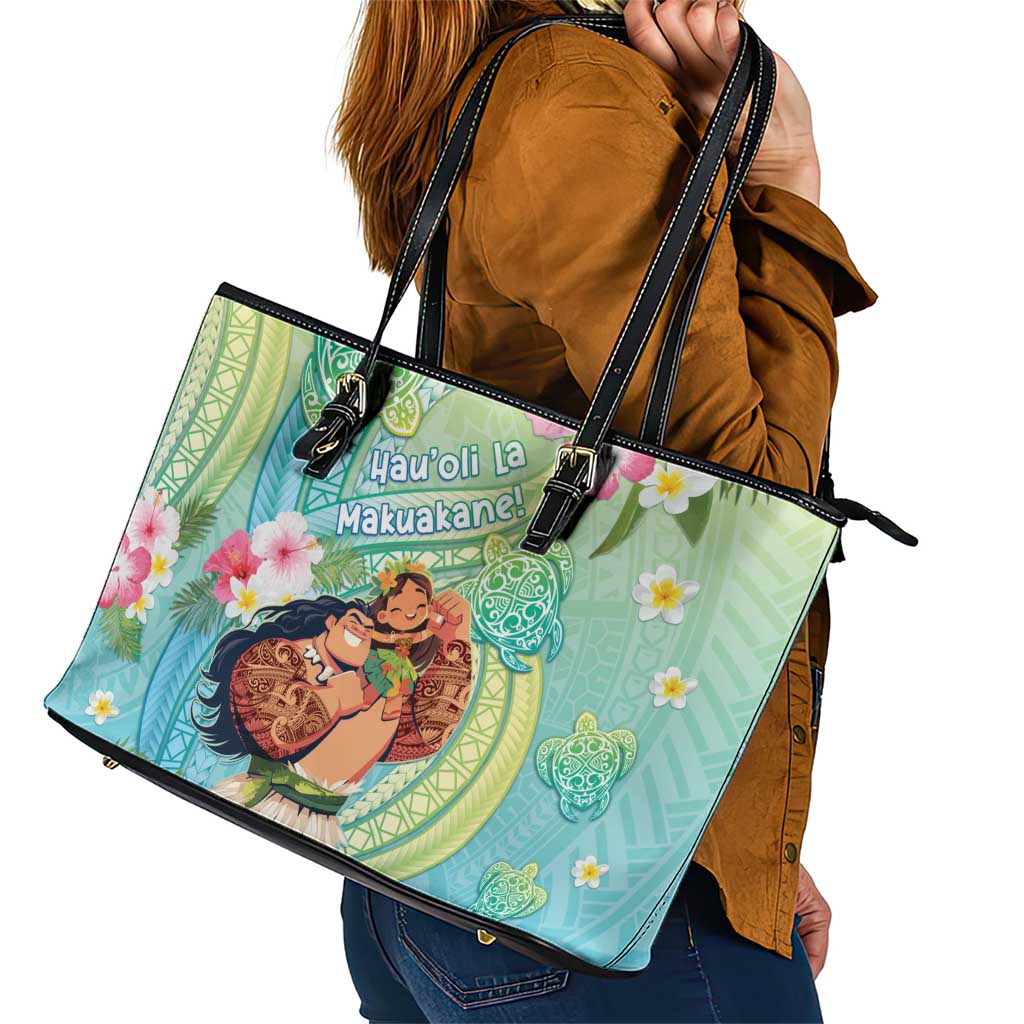 Hawaii Father's Day Leather Tote Bag Happy Father And Child DT04 - Polynesian Pride