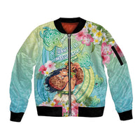 Personalised Hawaii Father's Day Sleeve Zip Bomber Jacket Happy Father And Child