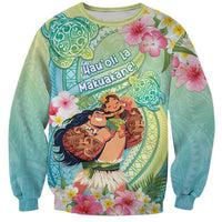 Personalised Hawaii Father's Day Sweatshirt Happy Father And Child DT04 Unisex Green - Polynesian Pride
