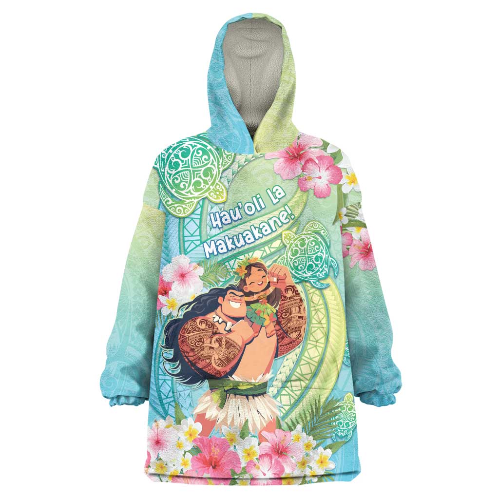 Personalised Hawaii Father's Day Wearable Blanket Hoodie Happy Father And Child DT04 One Size Green - Polynesian Pride