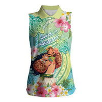 Personalised Hawaii Father's Day Women Sleeveless Polo Shirt Happy Father And Child