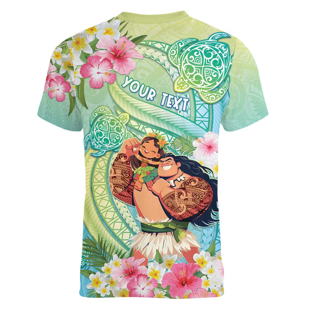 Personalised Hawaii Father's Day Women V-Neck T-Shirt Happy Father And Child