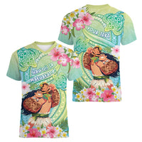 Personalised Hawaii Father's Day Women V-Neck T-Shirt Happy Father And Child