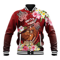 Personalised New Zealand Father's Day Baseball Jacket Happy Father And Child DT04 Unisex Red - Polynesian Pride