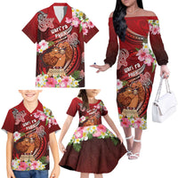 Personalised New Zealand Father's Day Family Matching Off The Shoulder Long Sleeve Dress and Hawaiian Shirt Happy Father And Child