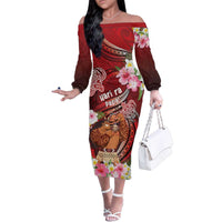 Personalised New Zealand Father's Day Family Matching Off The Shoulder Long Sleeve Dress and Hawaiian Shirt Happy Father And Child