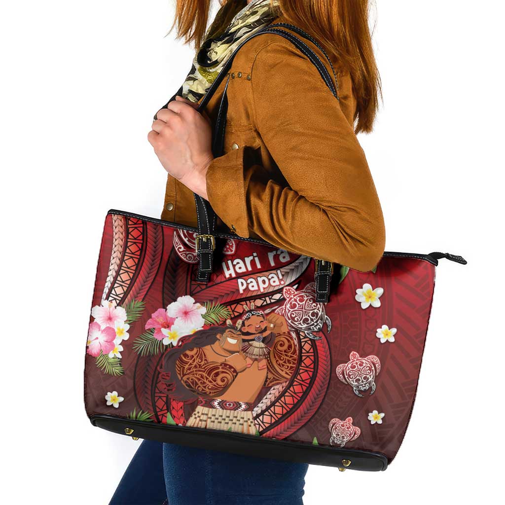 New Zealand Father's Day Leather Tote Bag Happy Father And Child DT04 Red - Polynesian Pride