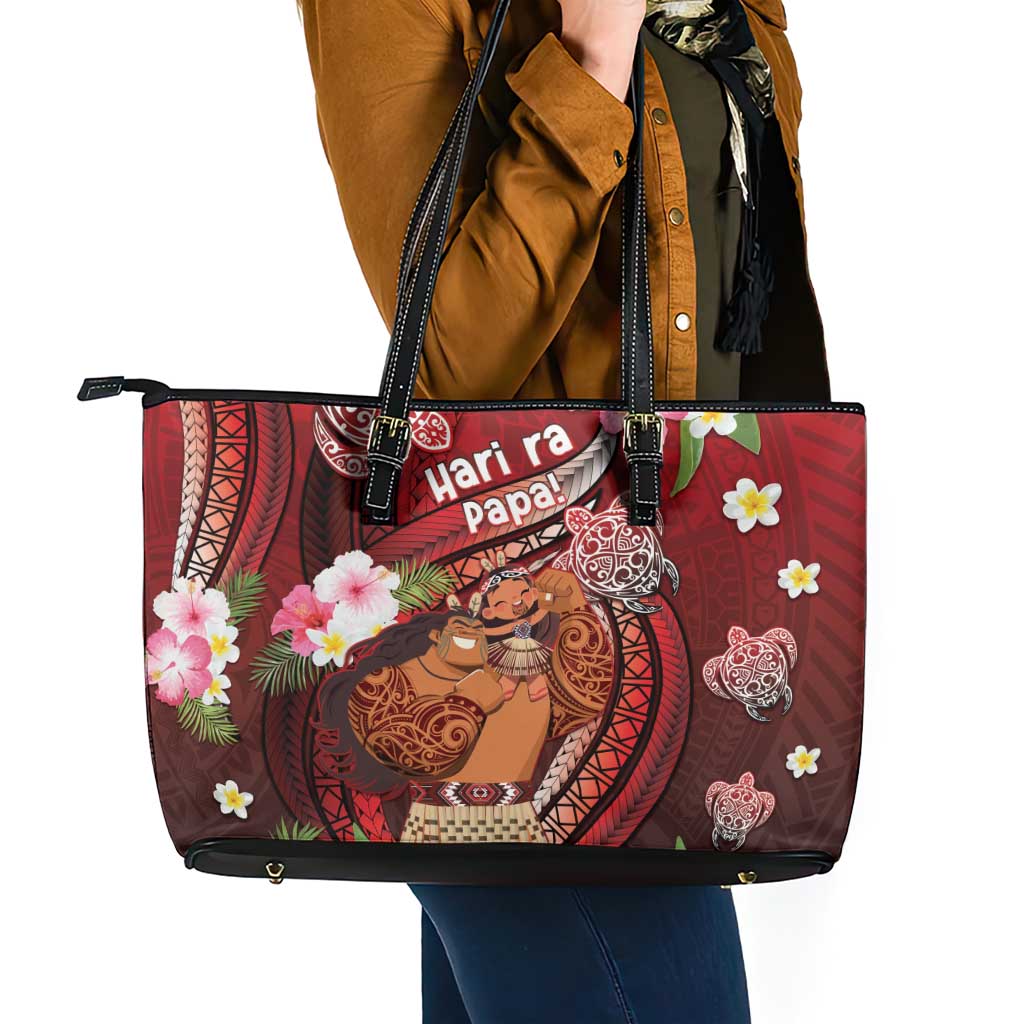 New Zealand Father's Day Leather Tote Bag Happy Father And Child DT04 - Polynesian Pride