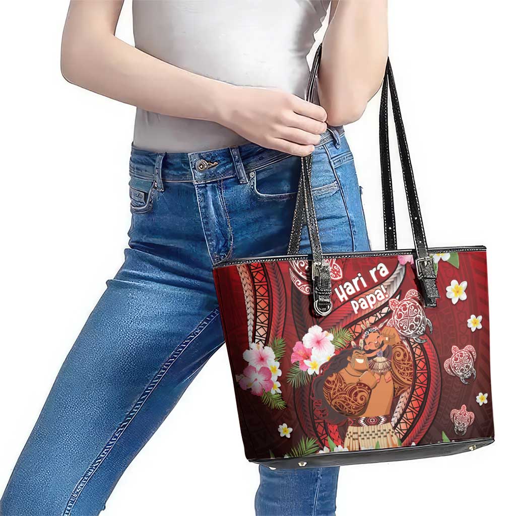 New Zealand Father's Day Leather Tote Bag Happy Father And Child DT04 - Polynesian Pride