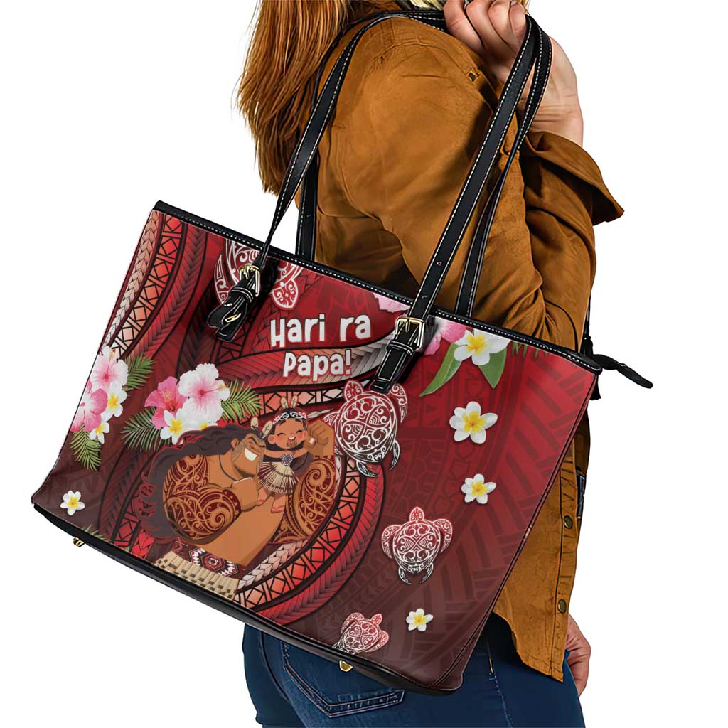 New Zealand Father's Day Leather Tote Bag Happy Father And Child DT04 - Polynesian Pride