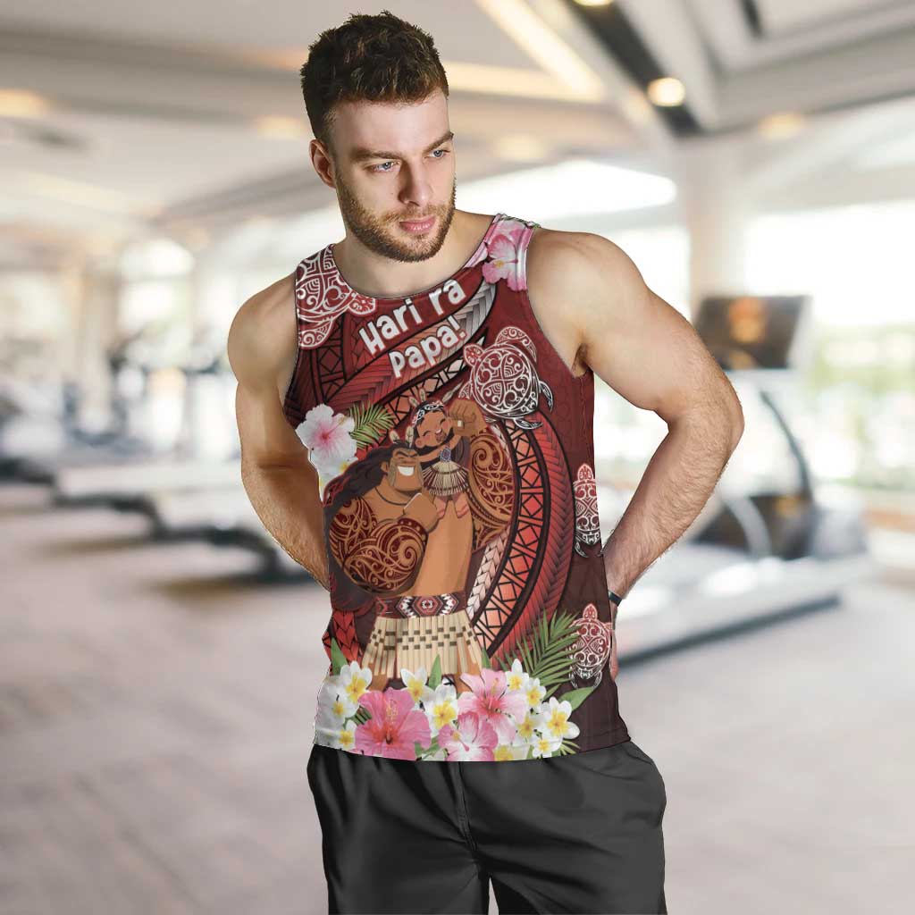 Personalised New Zealand Father's Day Men Tank Top Happy Father And Child DT04 Red - Polynesian Pride