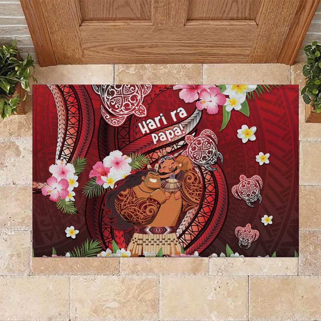 New Zealand Father's Day Rubber Doormat Happy Father And Child DT04 Red - Polynesian Pride