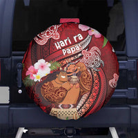 New Zealand Father's Day Spare Tire Cover Happy Father And Child DT04 No hole Red - Polynesian Pride