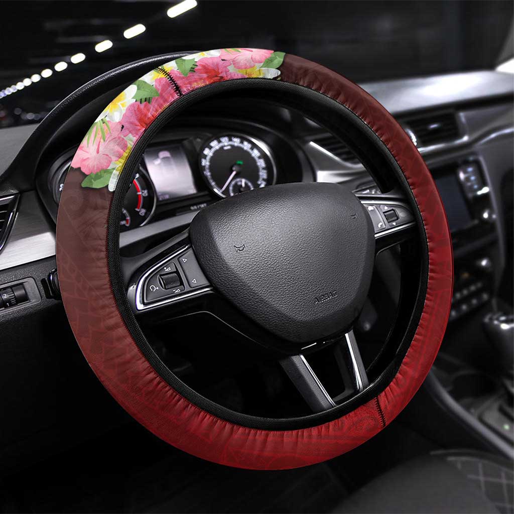 New Zealand Father's Day Steering Wheel Cover Happy Father And Child DT04 Universal Fit Red - Polynesian Pride