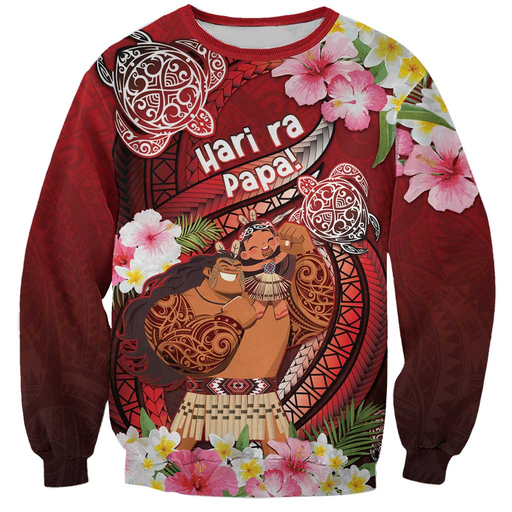 Personalised New Zealand Father's Day Sweatshirt Happy Father And Child DT04 Unisex Red - Polynesian Pride