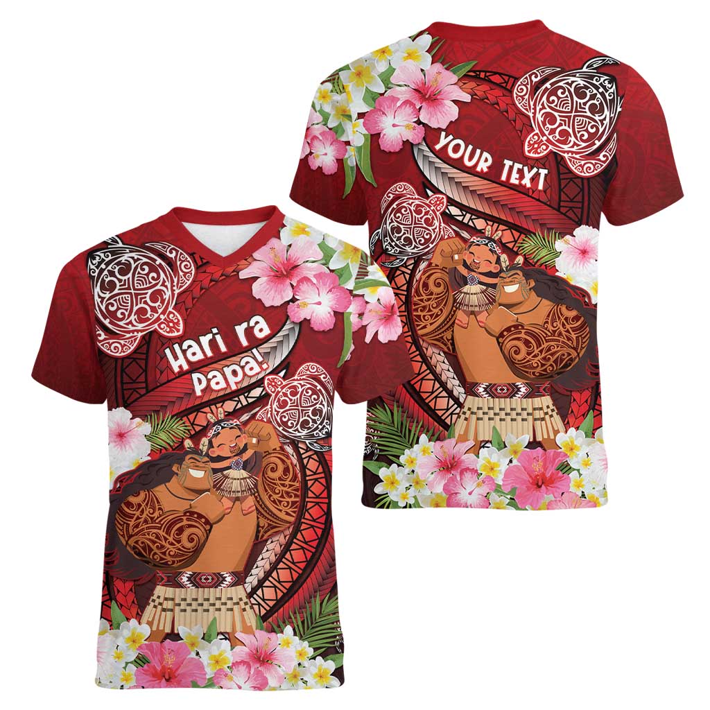 Personalised New Zealand Father's Day Women V-Neck T-Shirt Happy Father And Child