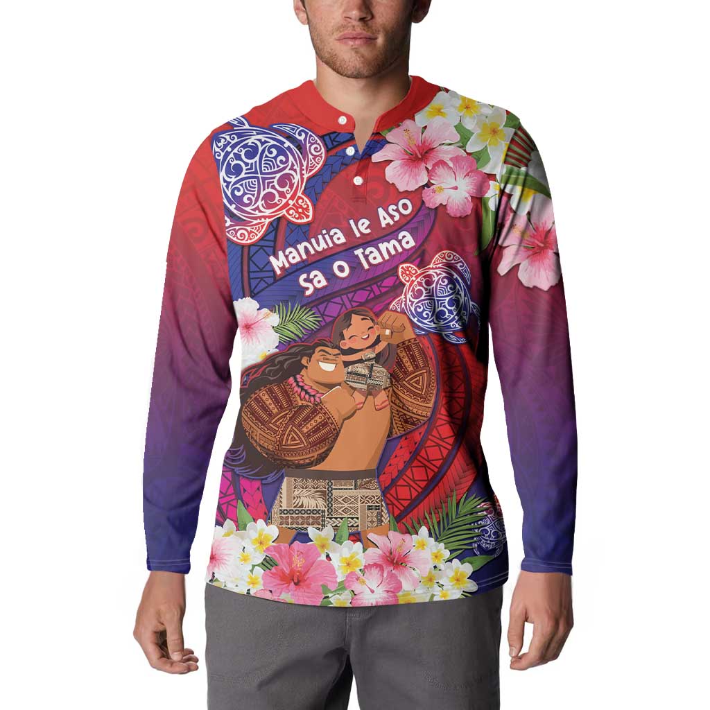 Personalised Samoa Father's Day Button Sweatshirt Happy Father And Child DT04 - Polynesian Pride