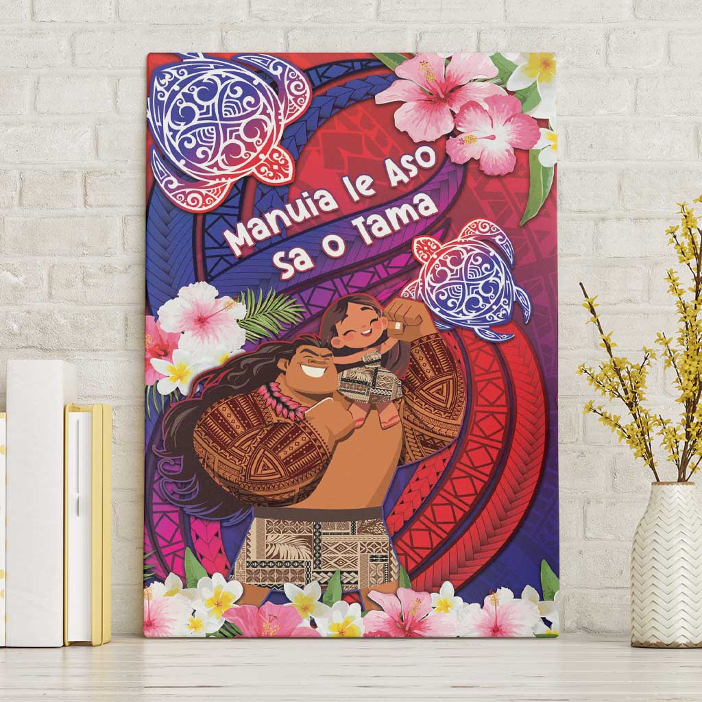 Samoa Father's Day Canvas Wall Art Happy Father And Child DT04 Without Frame Red - Polynesian Pride