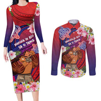 Personalised Samoa Father's Day Couples Matching Long Sleeve Bodycon Dress and Long Sleeve Button Shirt Happy Father And Child DT04 Red - Polynesian Pride