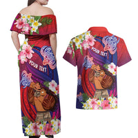 Personalised Samoa Father's Day Couples Matching Off Shoulder Maxi Dress and Hawaiian Shirt Happy Father And Child