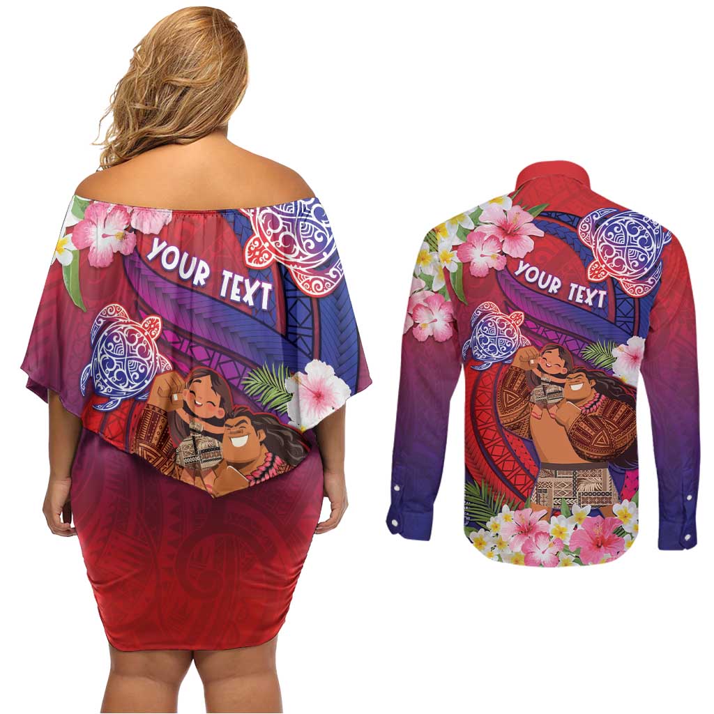 Personalised Samoa Father's Day Couples Matching Off Shoulder Short Dress and Long Sleeve Button Shirt Happy Father And Child DT04 - Polynesian Pride