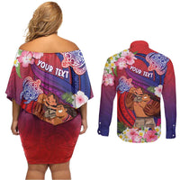 Personalised Samoa Father's Day Couples Matching Off Shoulder Short Dress and Long Sleeve Button Shirt Happy Father And Child DT04 - Polynesian Pride