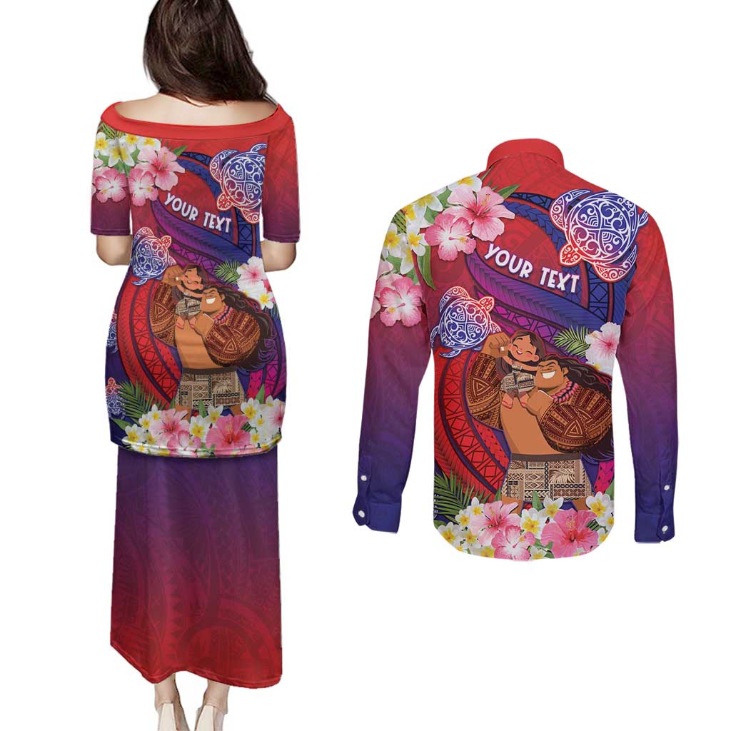 Personalised Samoa Father's Day Couples Matching Puletasi and Long Sleeve Button Shirt Happy Father And Child DT04 - Polynesian Pride