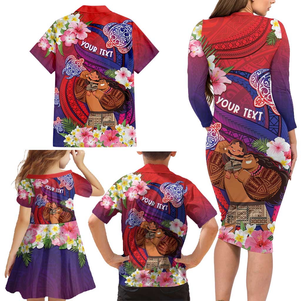 Personalised Samoa Father's Day Family Matching Long Sleeve Bodycon Dress and Hawaiian Shirt Happy Father And Child