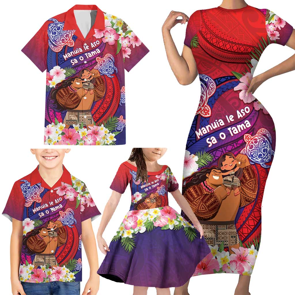 Personalised Samoa Father's Day Family Matching Short Sleeve Bodycon Dress and Hawaiian Shirt Happy Father And Child