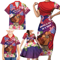 Personalised Samoa Father's Day Family Matching Short Sleeve Bodycon Dress and Hawaiian Shirt Happy Father And Child