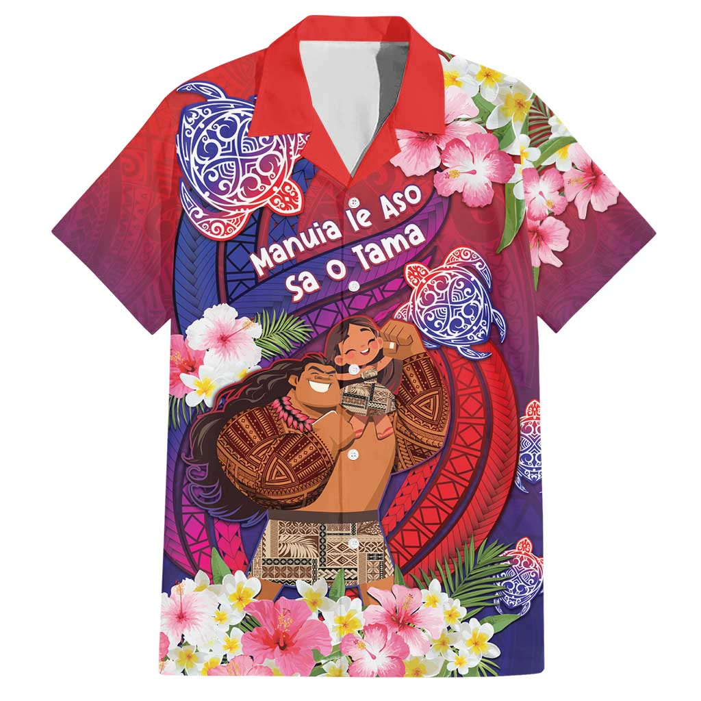 Personalised Samoa Father's Day Hawaiian Shirt Happy Father And Child DT04 Red - Polynesian Pride