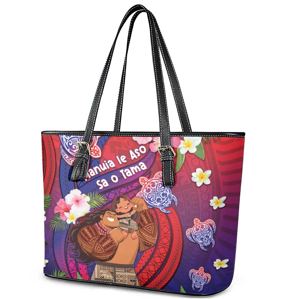 Samoa Father's Day Leather Tote Bag Happy Father And Child