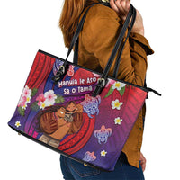 Samoa Father's Day Leather Tote Bag Happy Father And Child