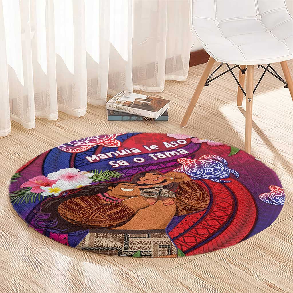 Samoa Father's Day Round Carpet Happy Father And Child