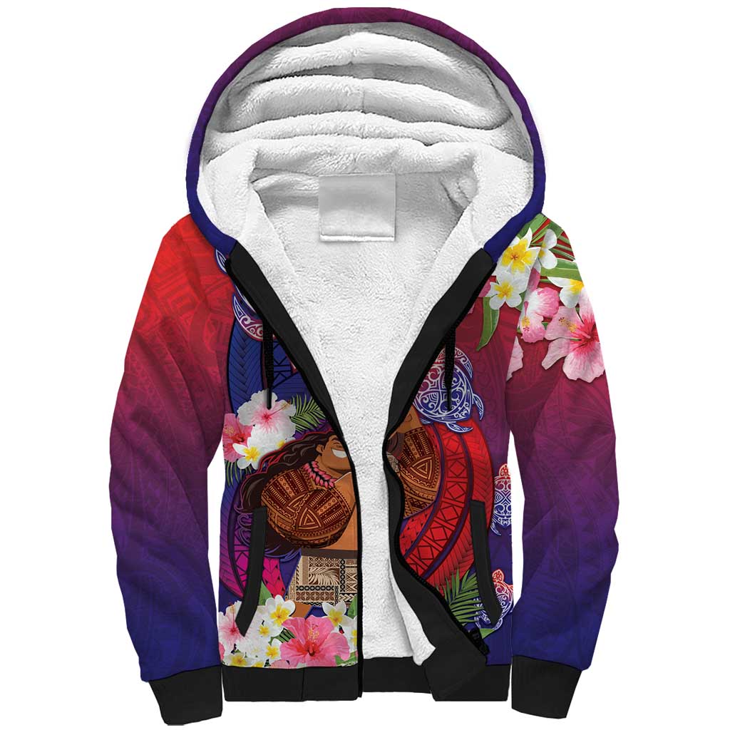 Personalised Samoa Father's Day Sherpa Hoodie Happy Father And Child DT04 Unisex Red - Polynesian Pride