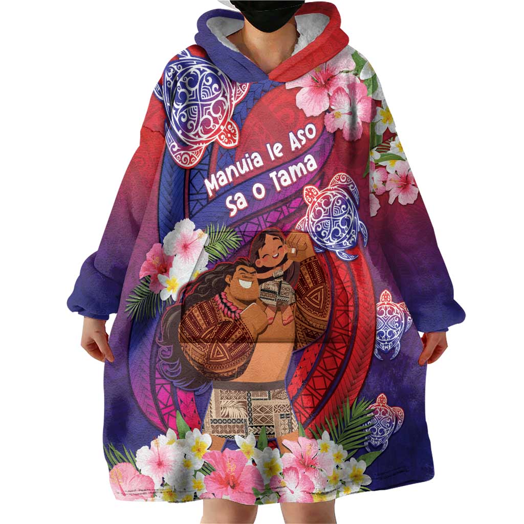 Personalised Samoa Father's Day Wearable Blanket Hoodie Happy Father And Child DT04 - Polynesian Pride