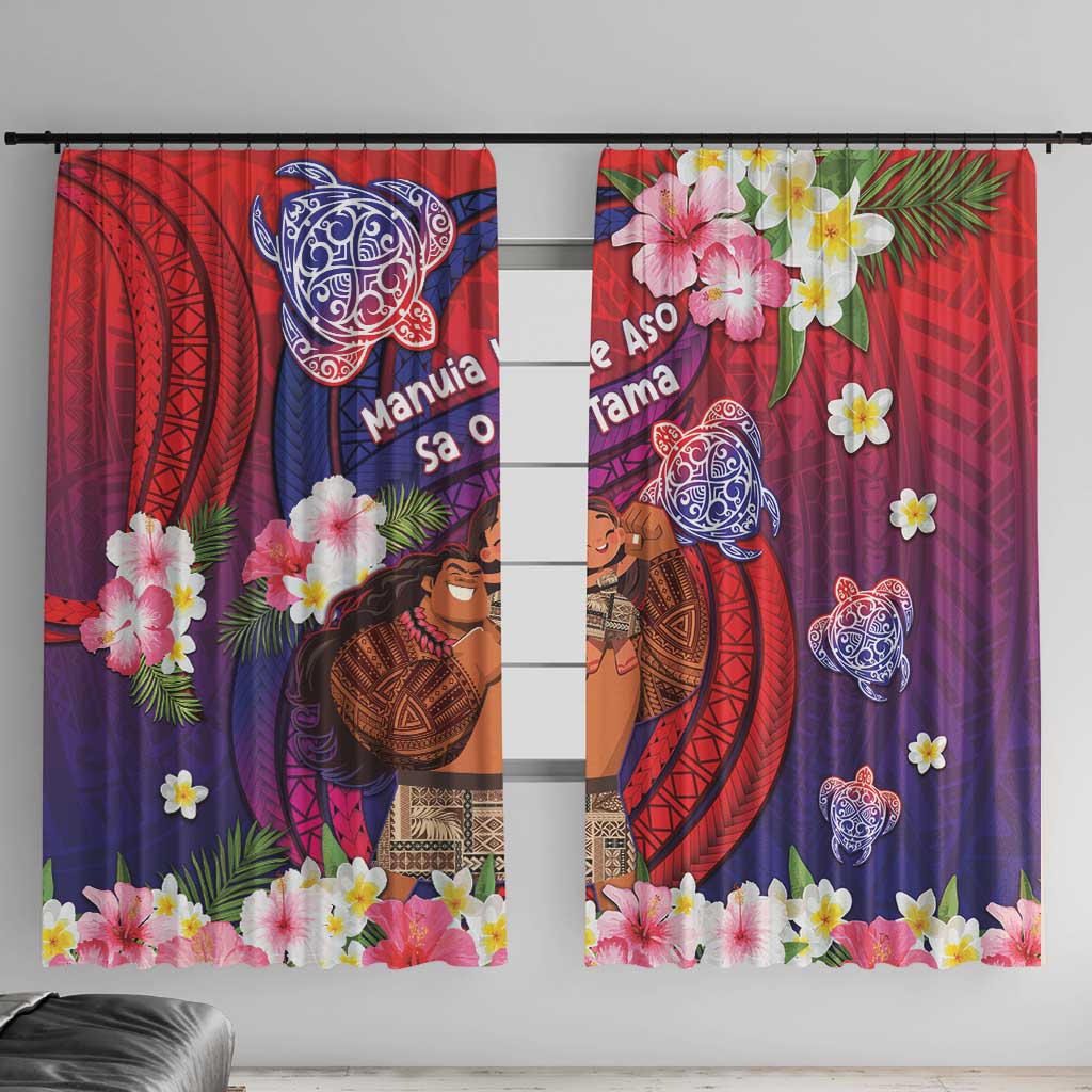 Samoa Father's Day Window Curtain Happy Father And Child DT04 With Hooks Red - Polynesian Pride