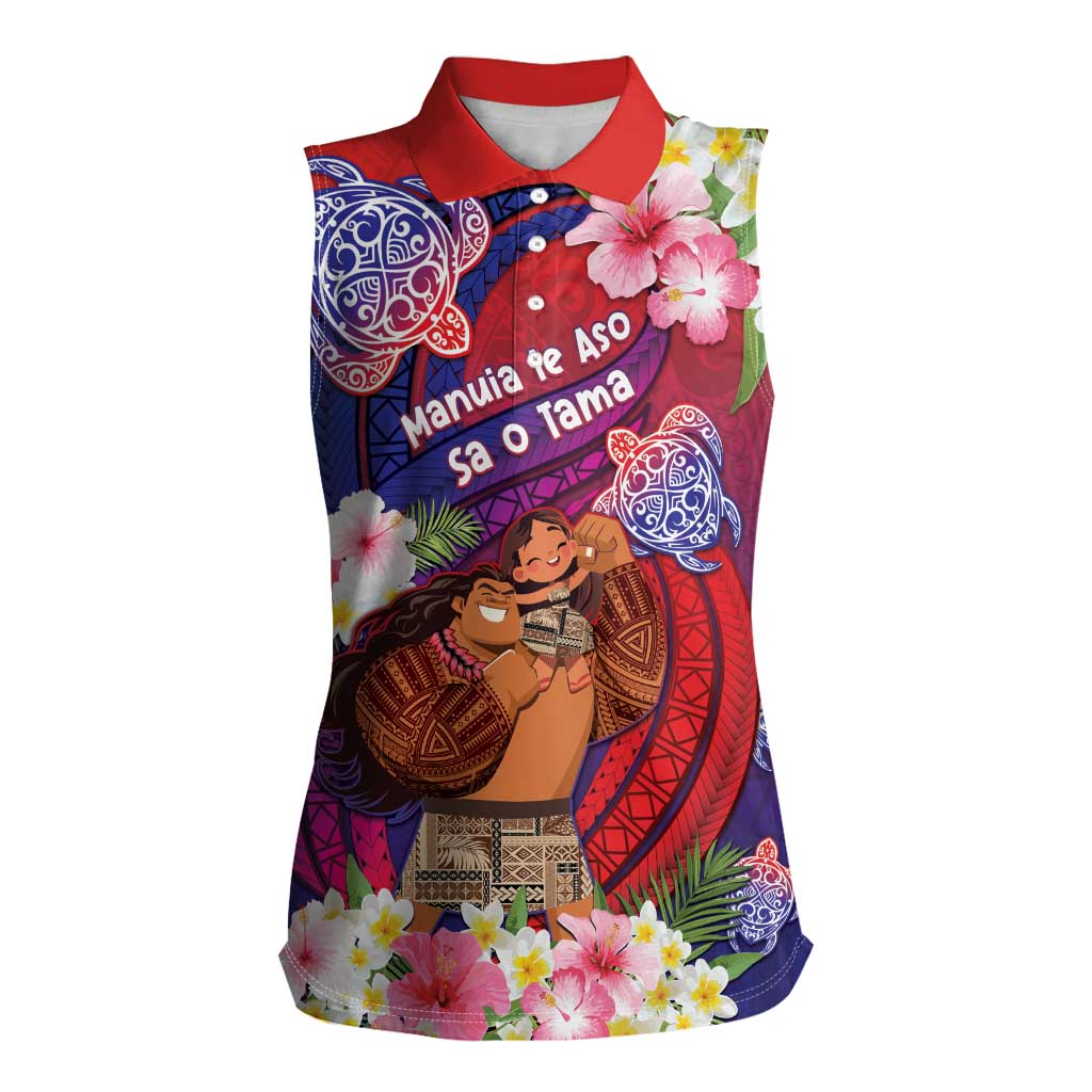 Personalised Samoa Father's Day Women Sleeveless Polo Shirt Happy Father And Child